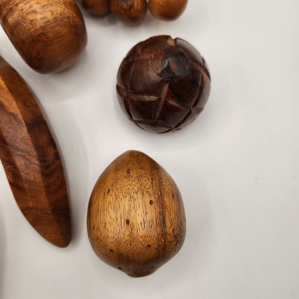 Carved Wooden Fruit 9 Pieces Dining Table Decor MCM Grapes Pear Apple Banana - Picture 6 of 15
